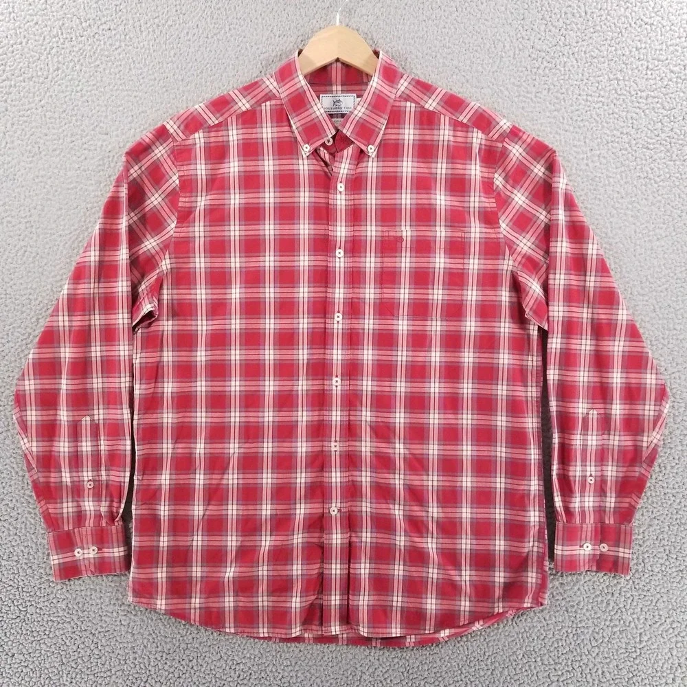 Southern Tide Shirt Mens Large Red Plaid Stretch Sport Classic Fit Button Down